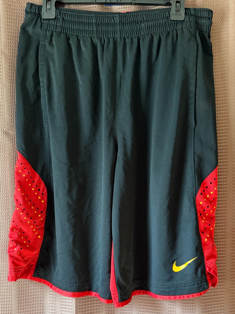 Vintage Nike Dri-FIT Basketball Shorts Black Red Yellow Swoosh Size Large